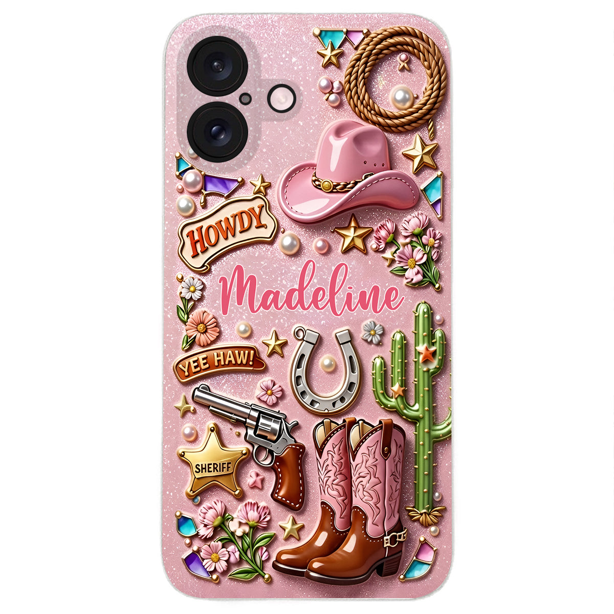 Cowgirl Gift, Whimsical Wild West Western - Personalized Cowgirl 3D Embossed Leather Phone Case