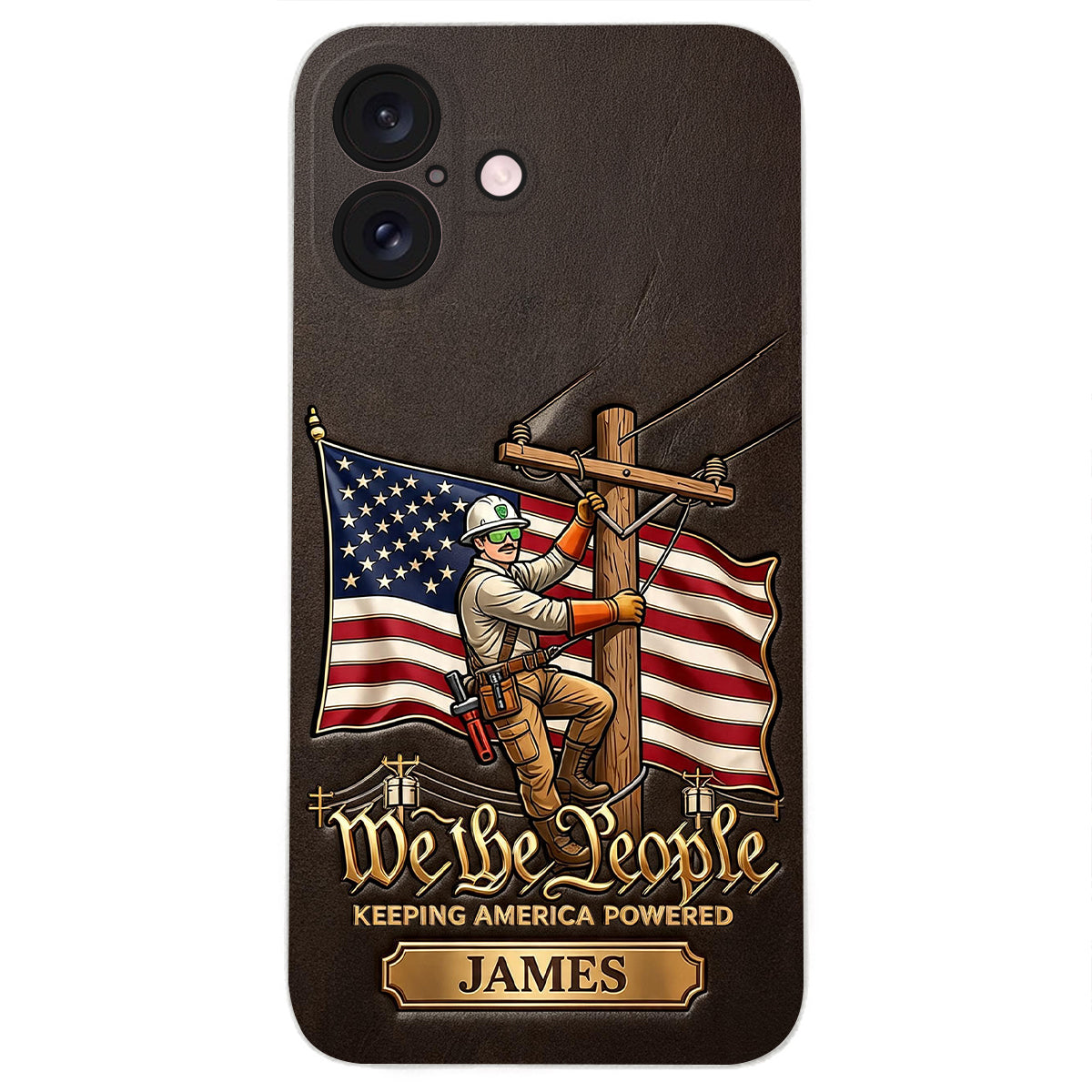We The People - Personalized Lineman 3D Embossed Leather Phone Case