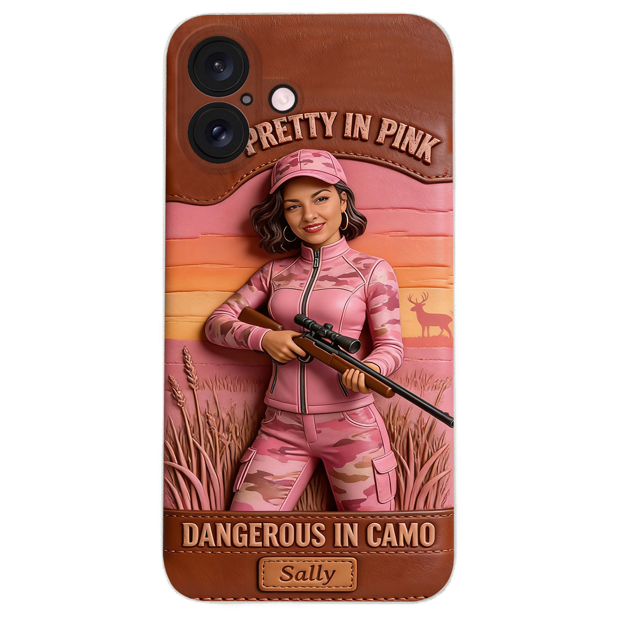 Étui de téléphone en cuir personnalisé avec n'importe quelle photo de chasse dangereuse en camouflage - Étui de téléphone de chasse en cuir personnalisé