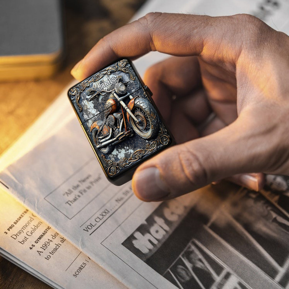 Zeit zum Fahren – Personalisiertes Motorradfeuerzeug