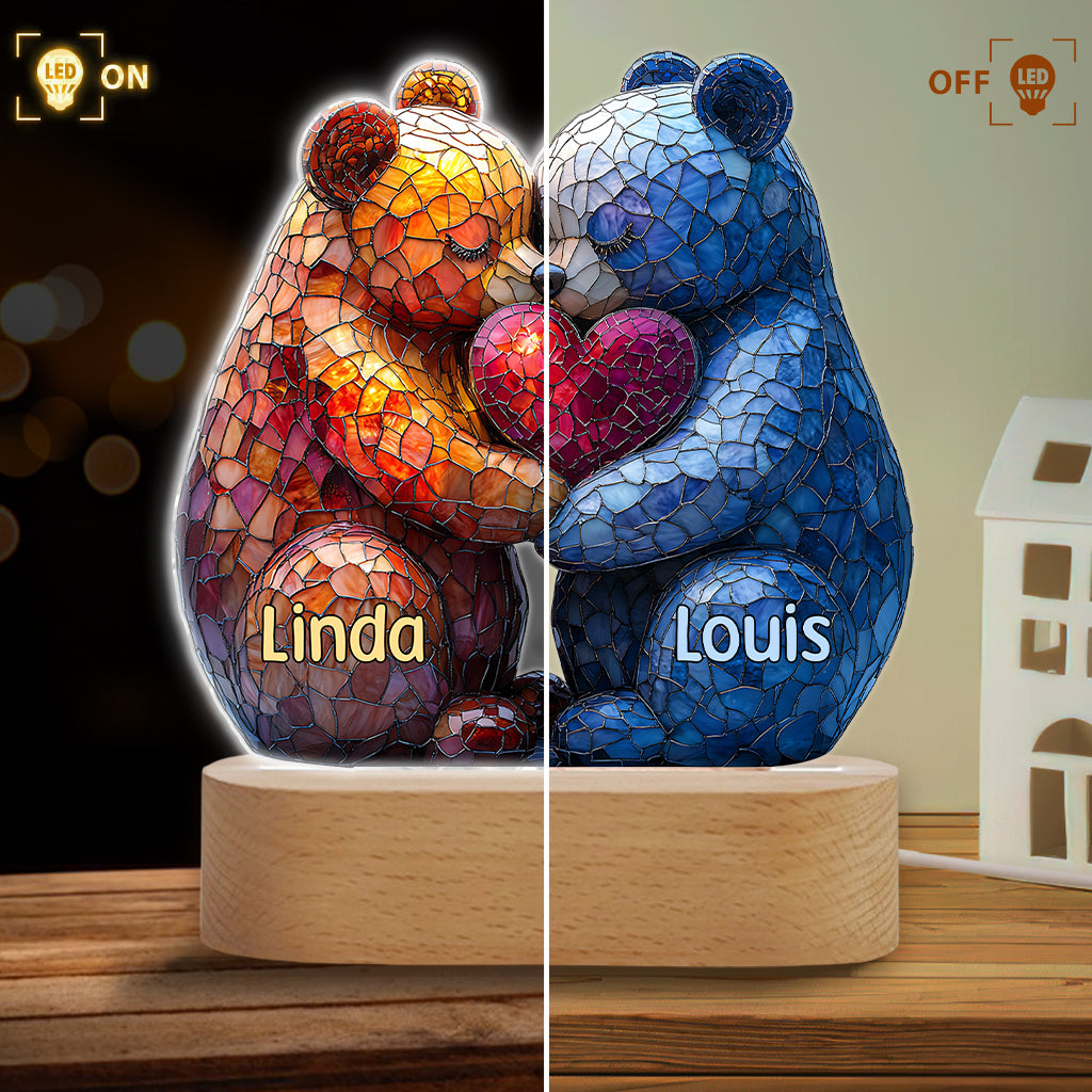 Loving Bears - Personalized Couple Shaped Plaque Light Base