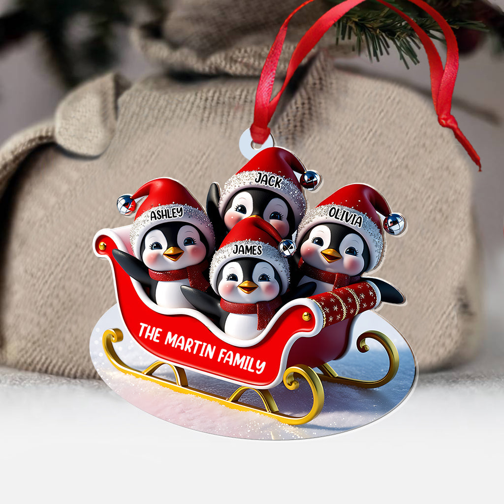 Penguin Family Sleighin - Personalized Family Transparent Ornament