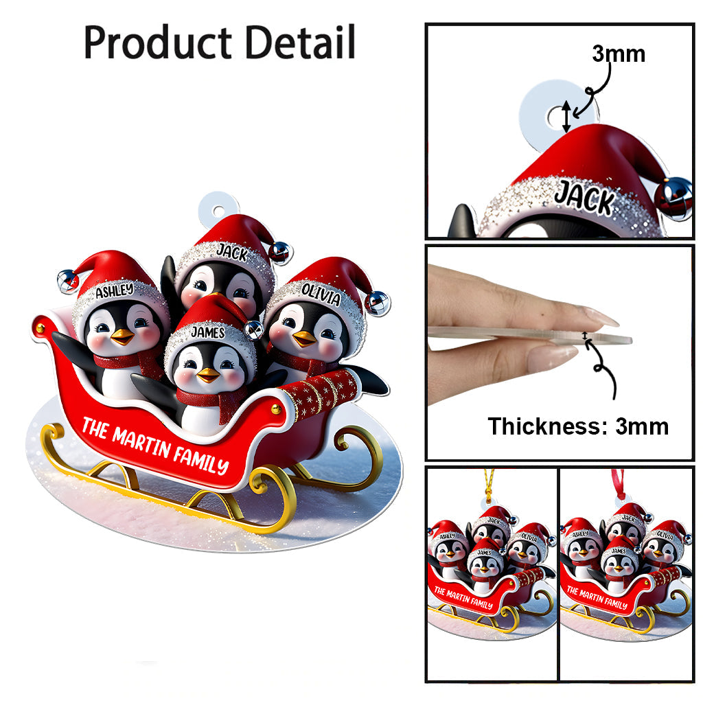 Penguin Family Sleighin - Personalized Family Transparent Ornament