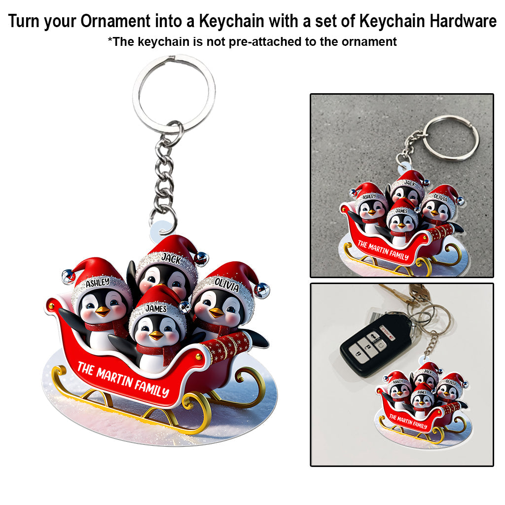 Penguin Family Sleighin - Personalized Family Transparent Ornament