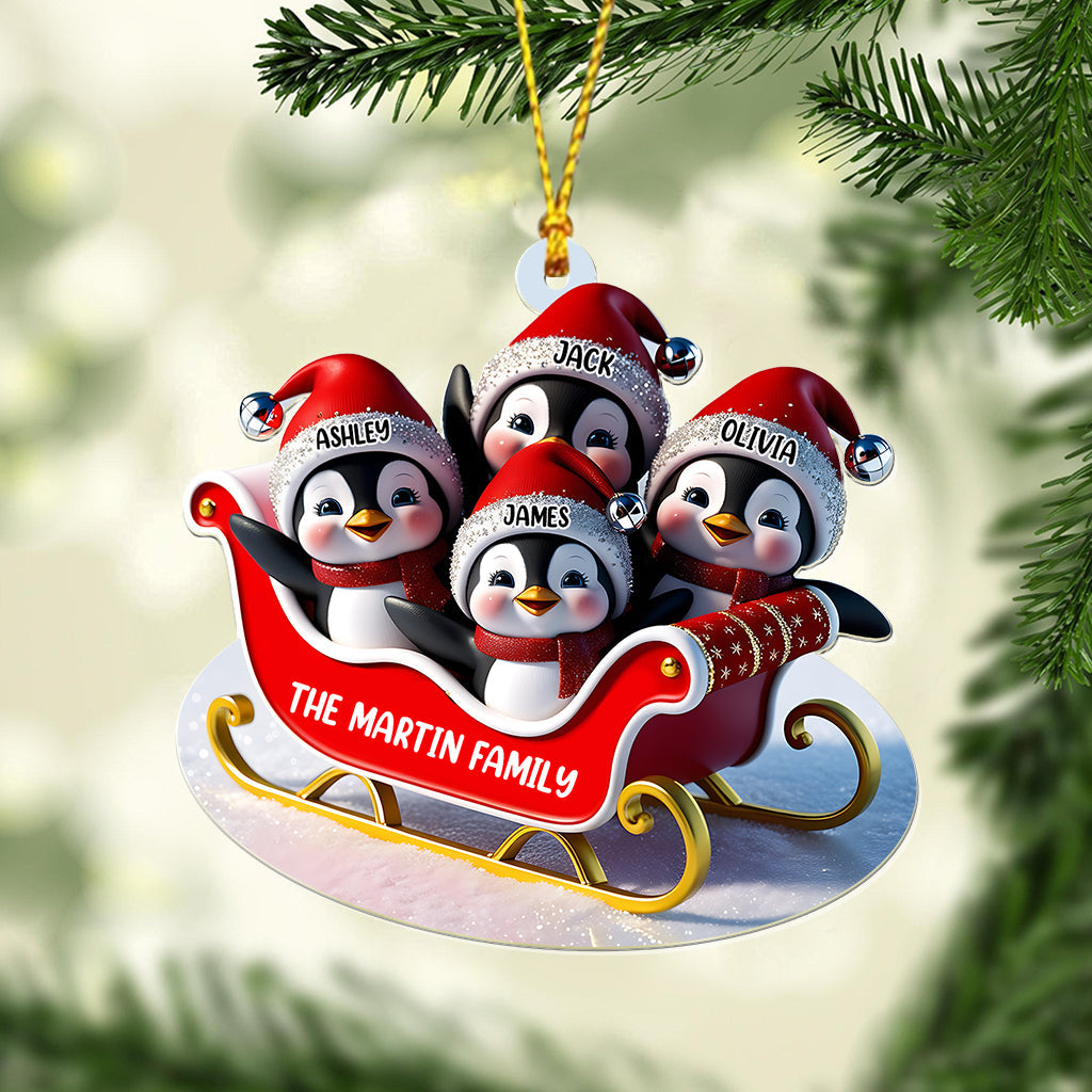 Penguin Family Sleighin - Personalized Family Transparent Ornament