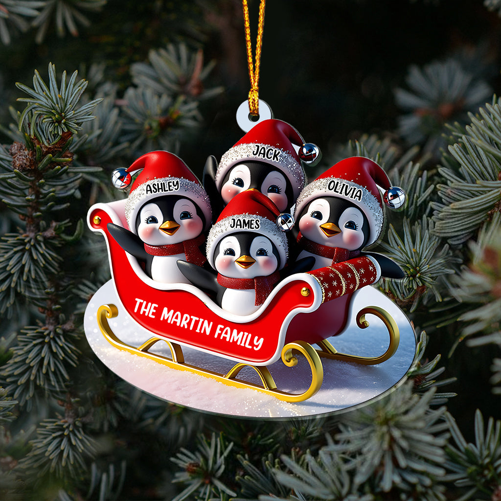 Penguin Family Sleighin - Personalized Family Transparent Ornament