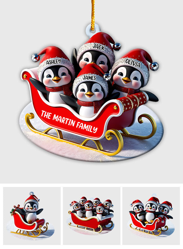 Penguin Family Sleighin - Personalized Family Transparent Ornament