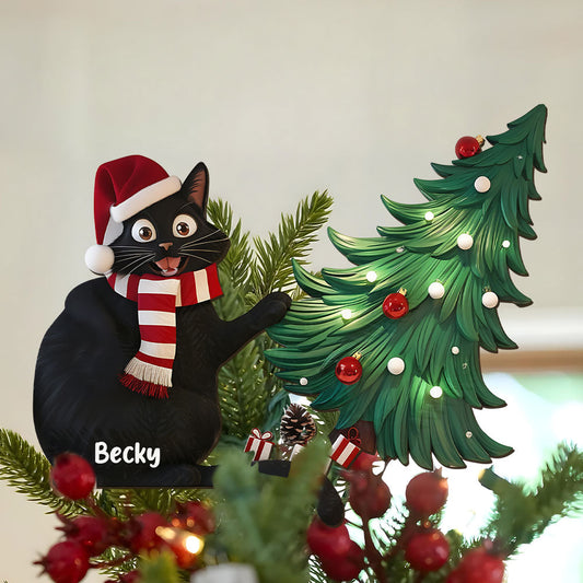 Naughty Black Cat - Personalized Black Cat Tree Topper