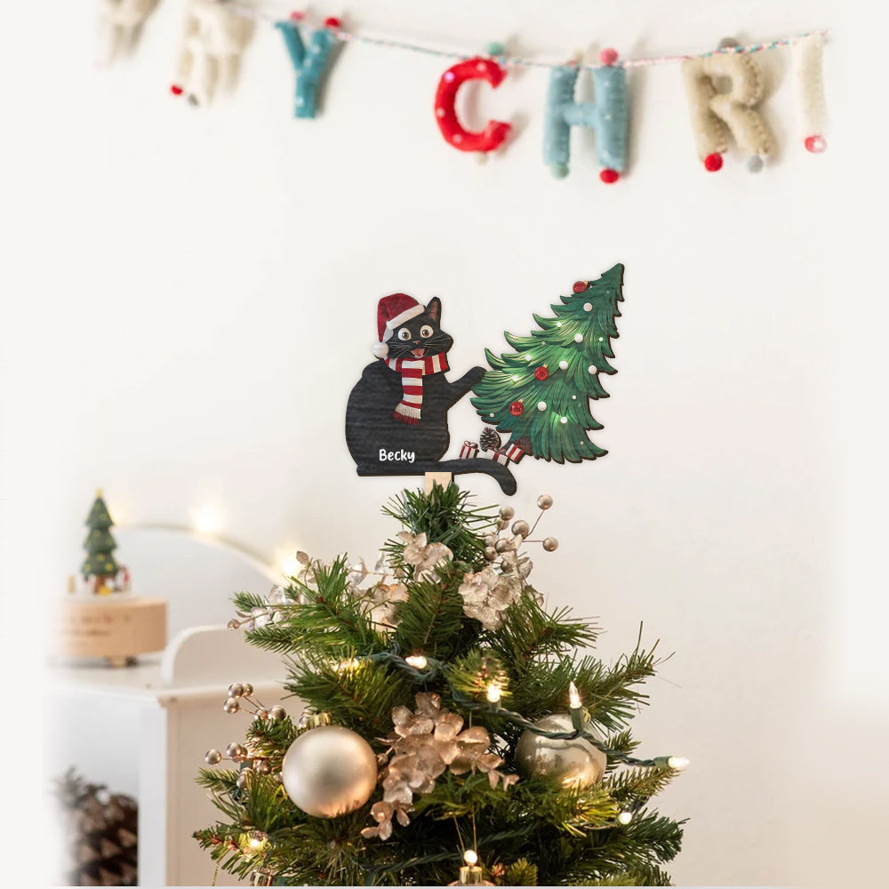 Naughty Black Cat - Personalized Black Cat Tree Topper