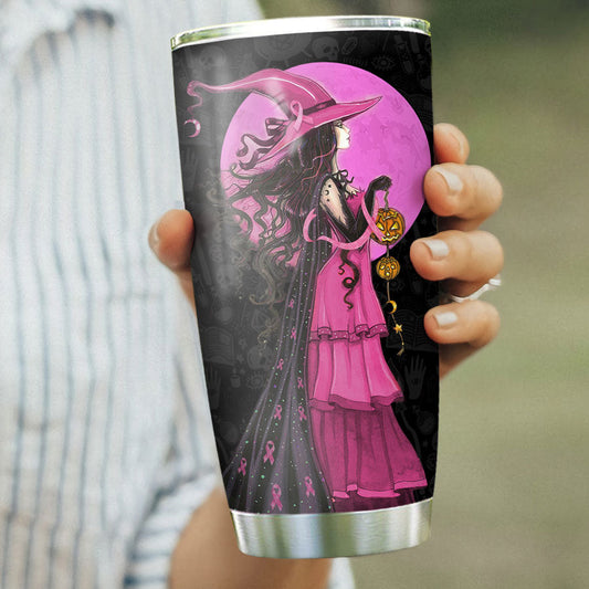 Breast Cancer Messed With The Wrong Witch - Breast Cancer Awareness Tumbler 0822