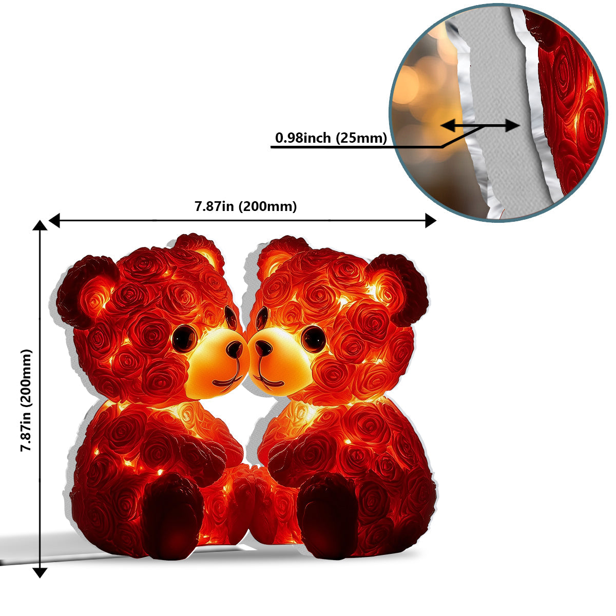 Cute Red Roses Bear Couple - Personalized Couple Shaped Light Box