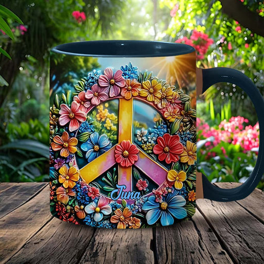 Floral Peace Sign - Personalized Hippie Accent Mug