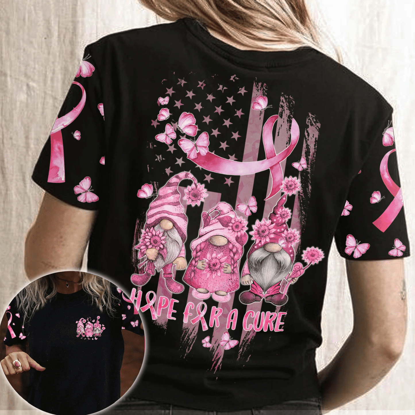 Hope For A Cure Gnomes - Breast Cancer Awareness All Over T-shirt and Hoodie 0822