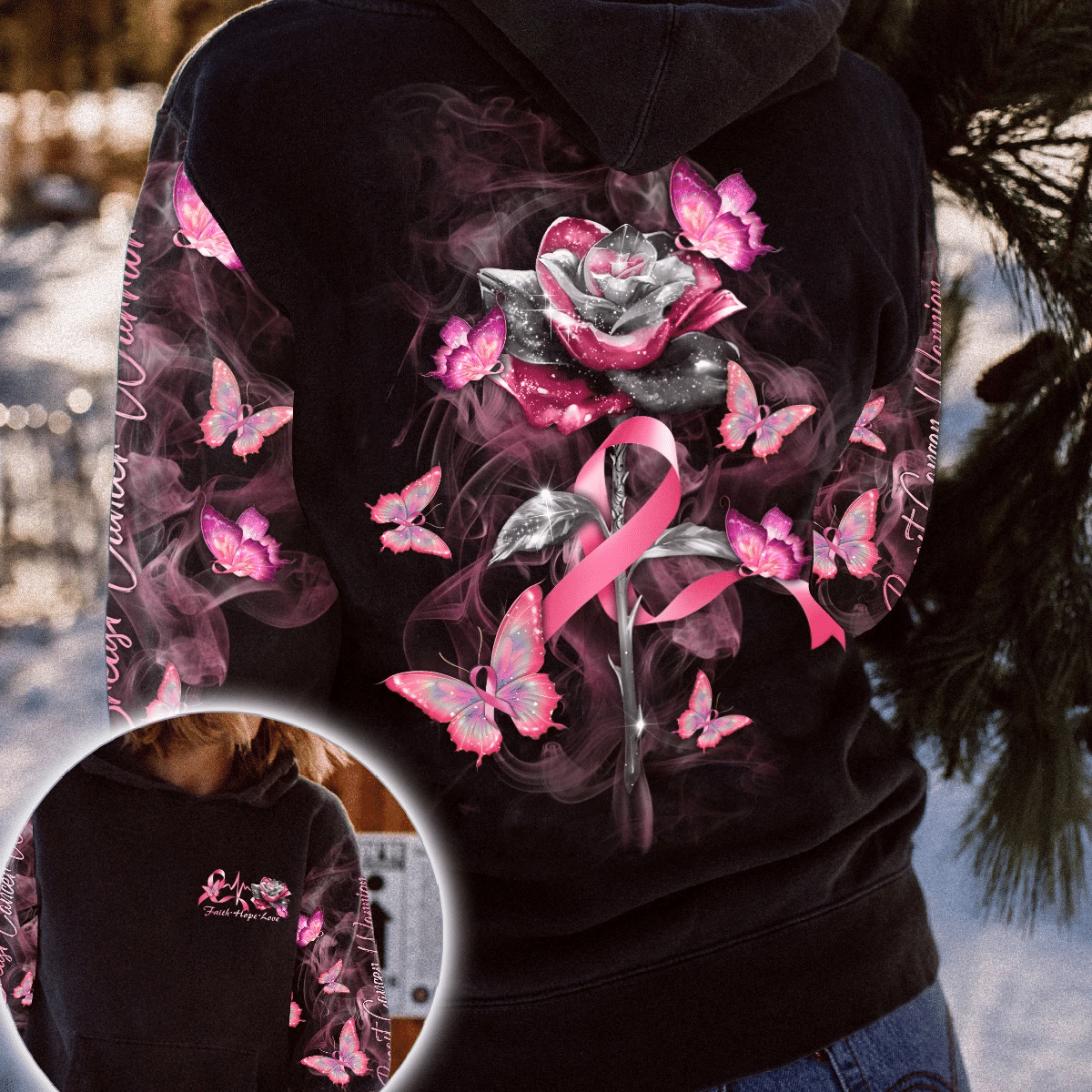 Glaube, Hoffnung, Liebe, Rosen – T-Shirt und Hoodie zur Sensibilisierung für Brustkrebs (0822)