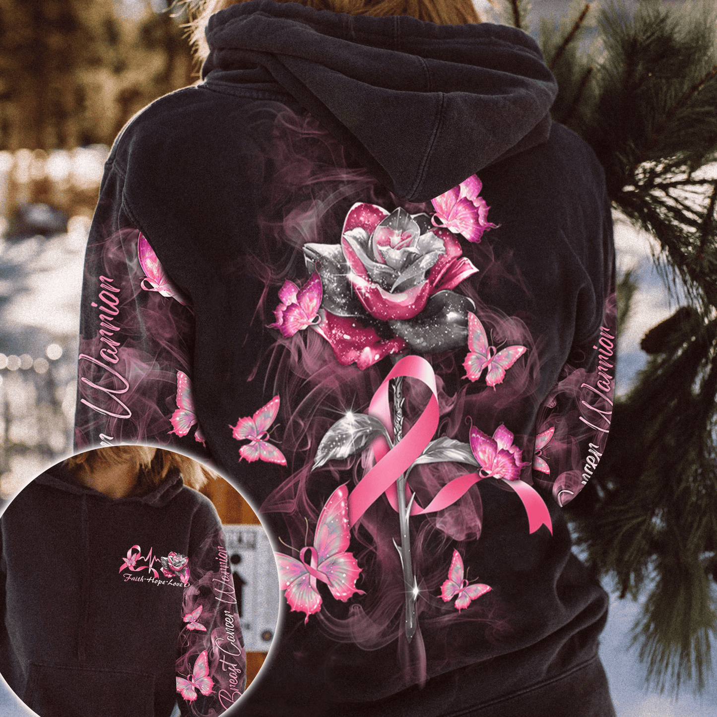 Glaube, Hoffnung, Liebe, Rosen – T-Shirt und Hoodie zur Sensibilisierung für Brustkrebs (0822)