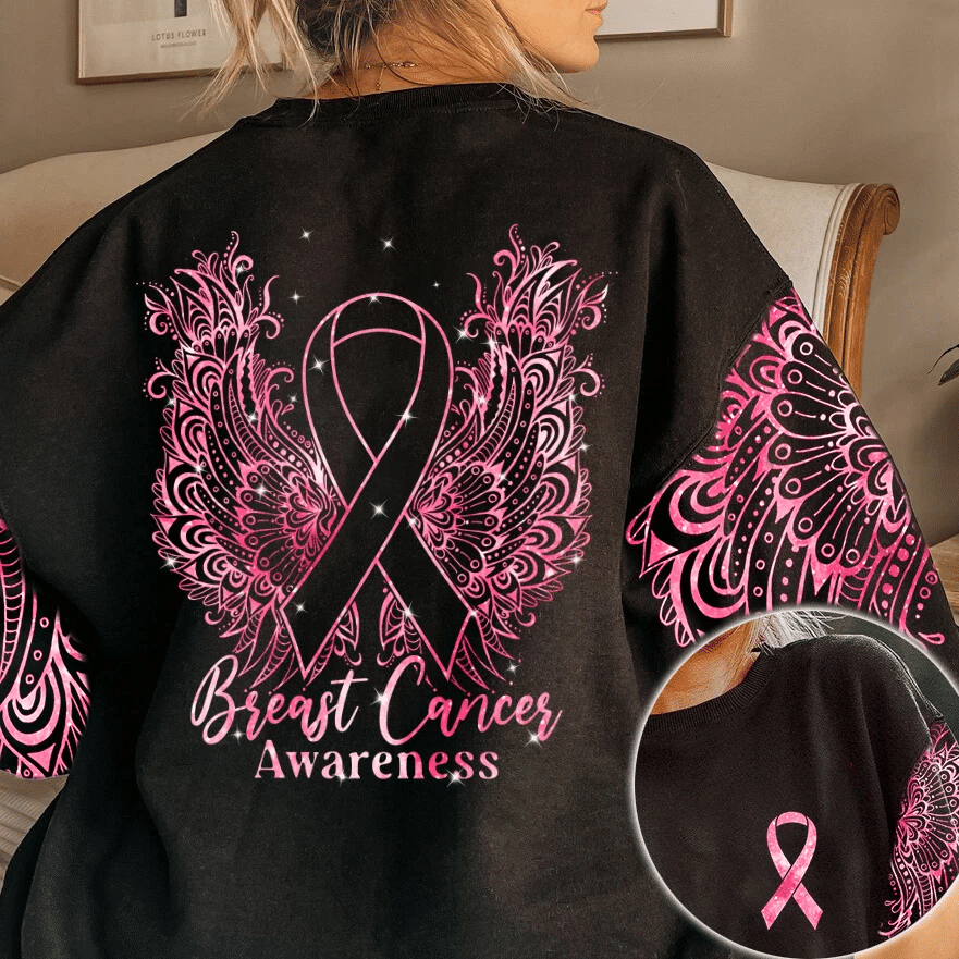 Mandala Breast Cancer Wings - Breast Cancer Awareness All Over T-shirt and Hoodie 0822