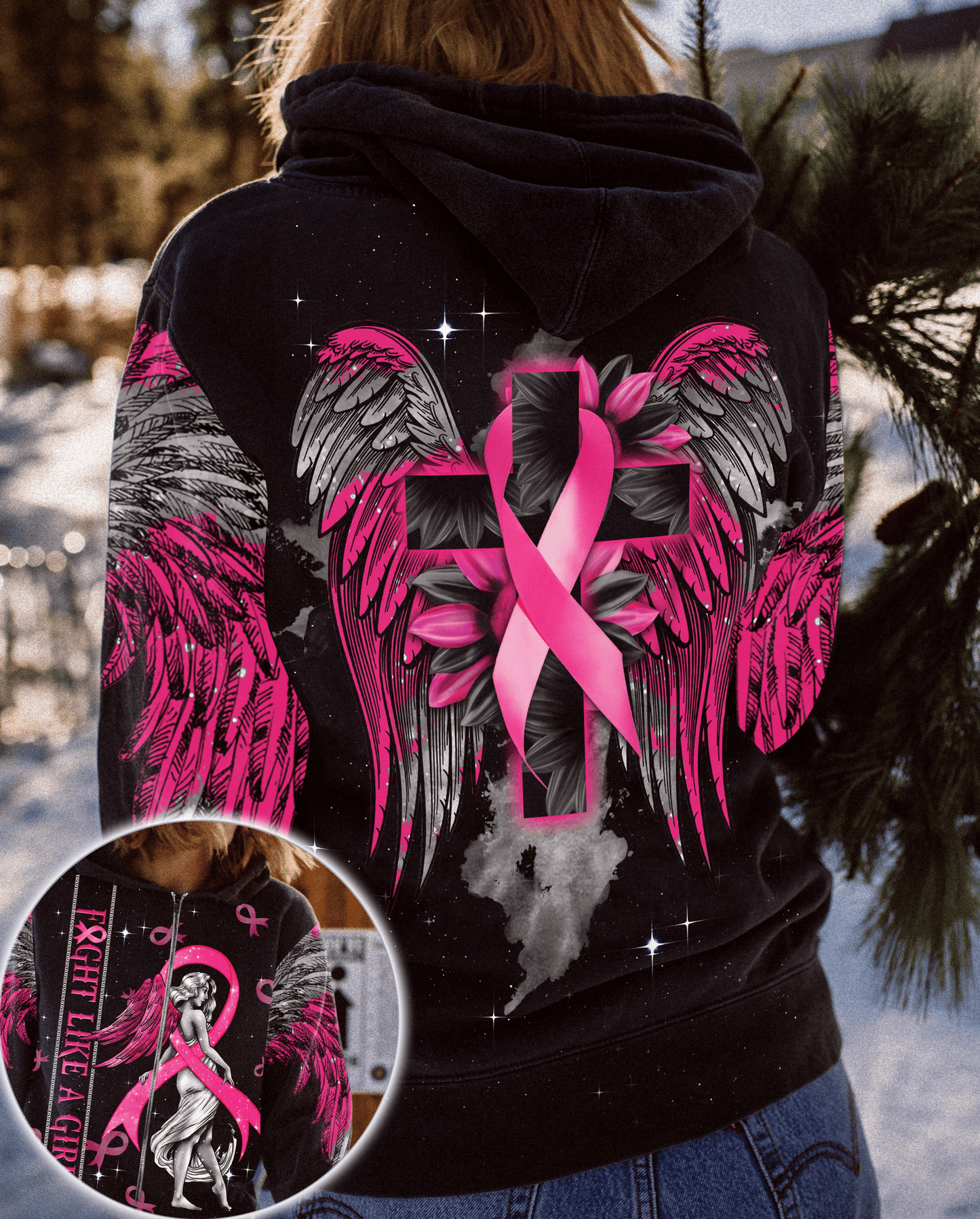 Kämpfe wie ein Mädchen gegen Brustkrebs – T-Shirt und Hoodie zur Sensibilisierung für Brustkrebs 0822