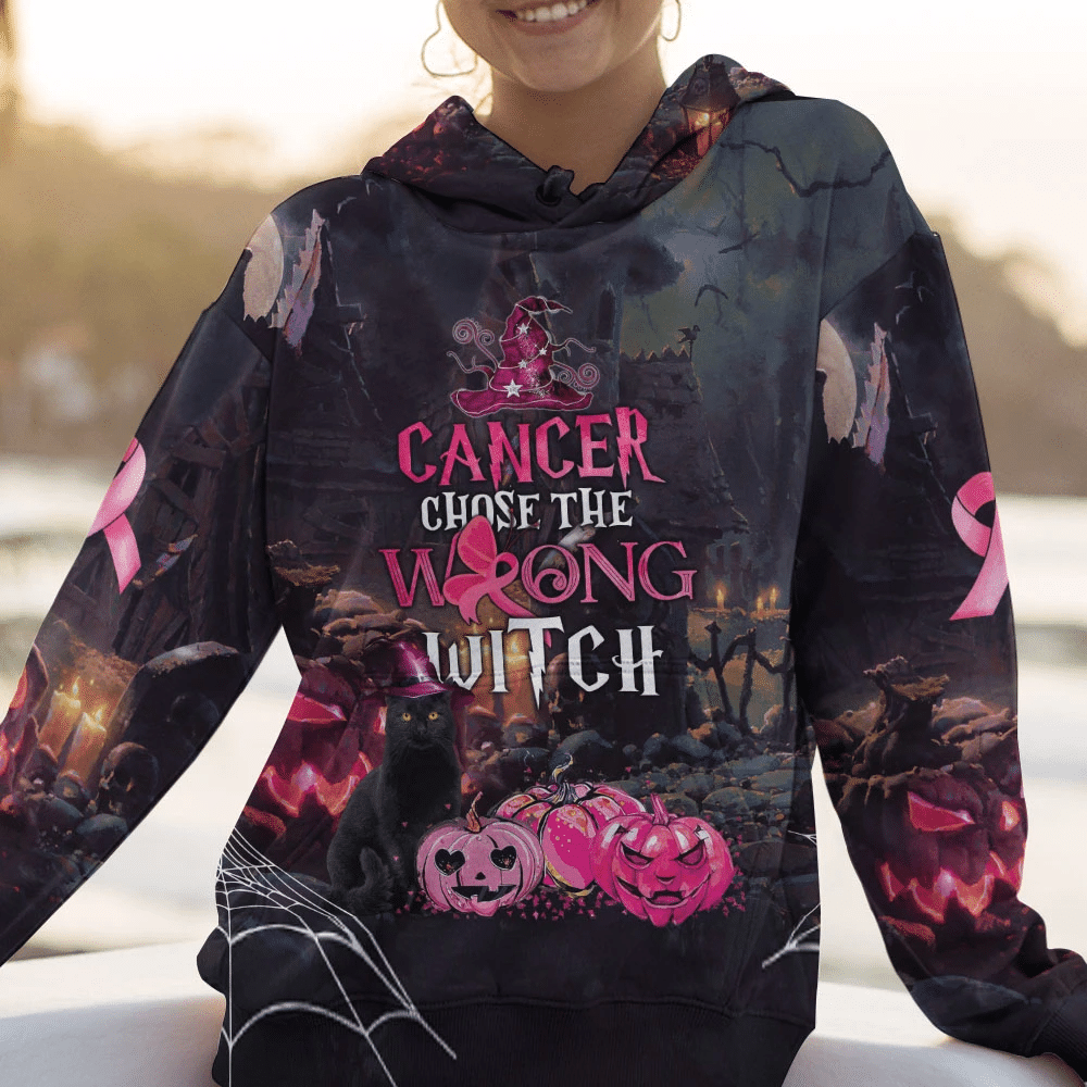 Le cancer du sein a choisi la mauvaise sorcière - T-shirt et sweat à capuche de sensibilisation au cancer du sein 0822
