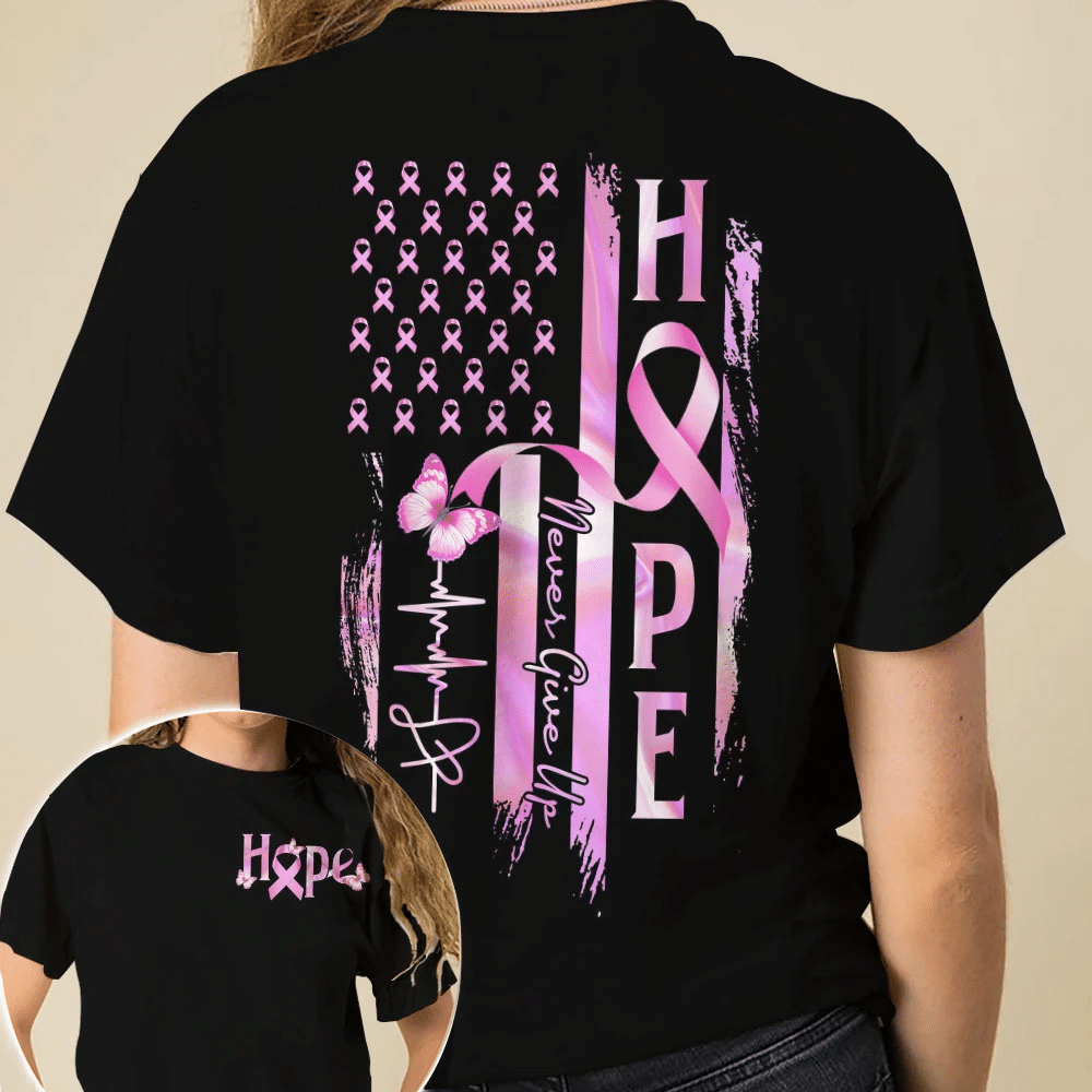 T-shirt et sweat à capuche « Hope Flag Never Give Up » (Sensibilisation au cancer du sein) - 0822