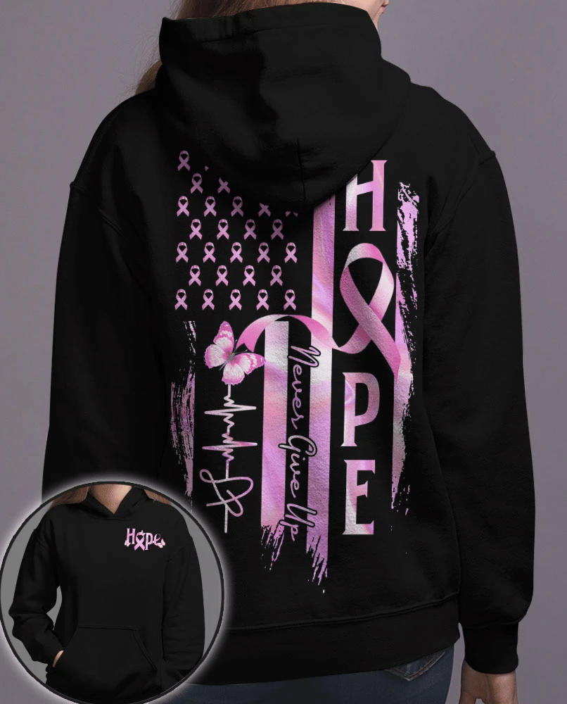 T-shirt et sweat à capuche « Hope Flag Never Give Up » (Sensibilisation au cancer du sein) - 0822