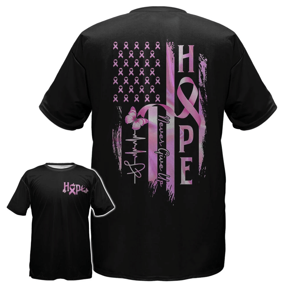 T-shirt et sweat à capuche « Hope Flag Never Give Up » (Sensibilisation au cancer du sein) - 0822