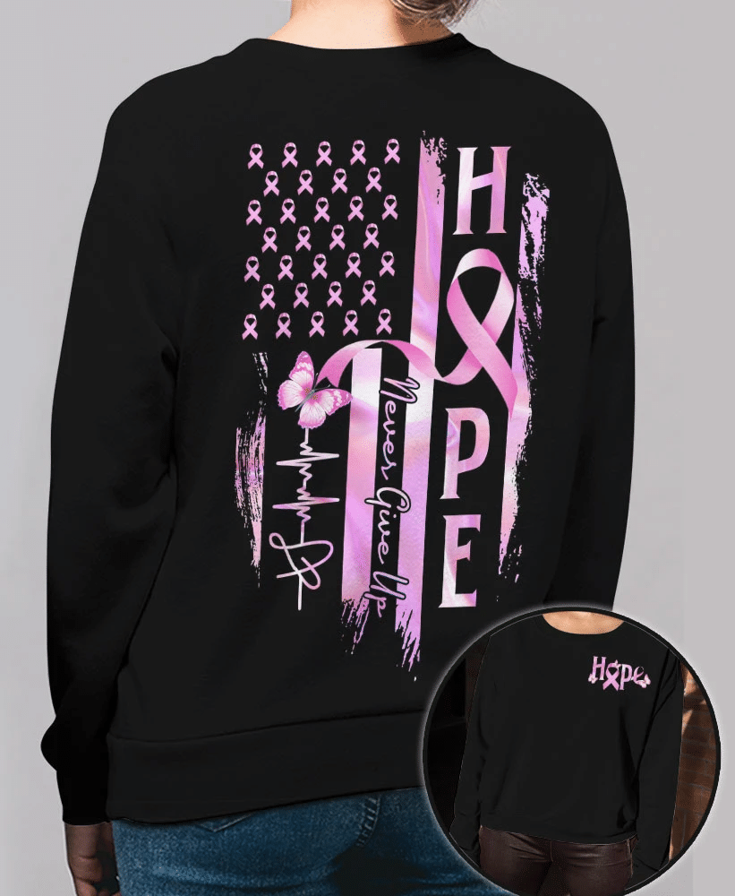 T-shirt et sweat à capuche « Hope Flag Never Give Up » (Sensibilisation au cancer du sein) - 0822