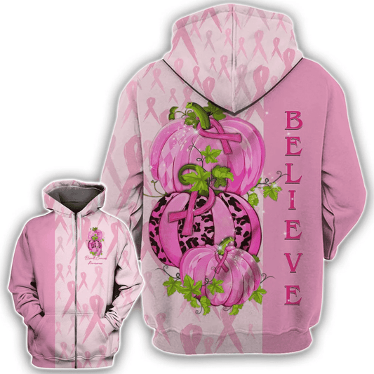 Believe Pumpkins - Breast Cancer Awareness All Over T-shirt and Hoodie 0822