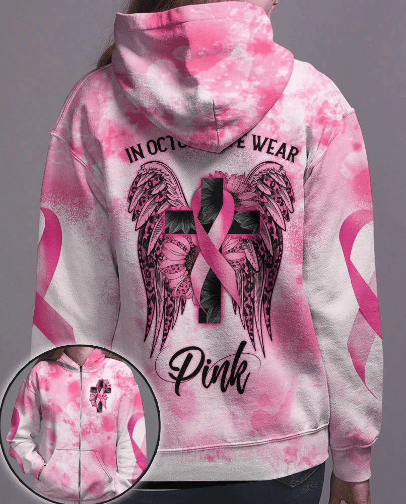 In October We Wear Pink - Breast Cancer Awareness All Over T-shirt and Hoodie 0822