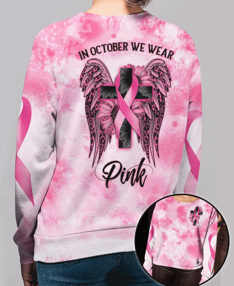 In October We Wear Pink - Breast Cancer Awareness All Over T-shirt and Hoodie 0822