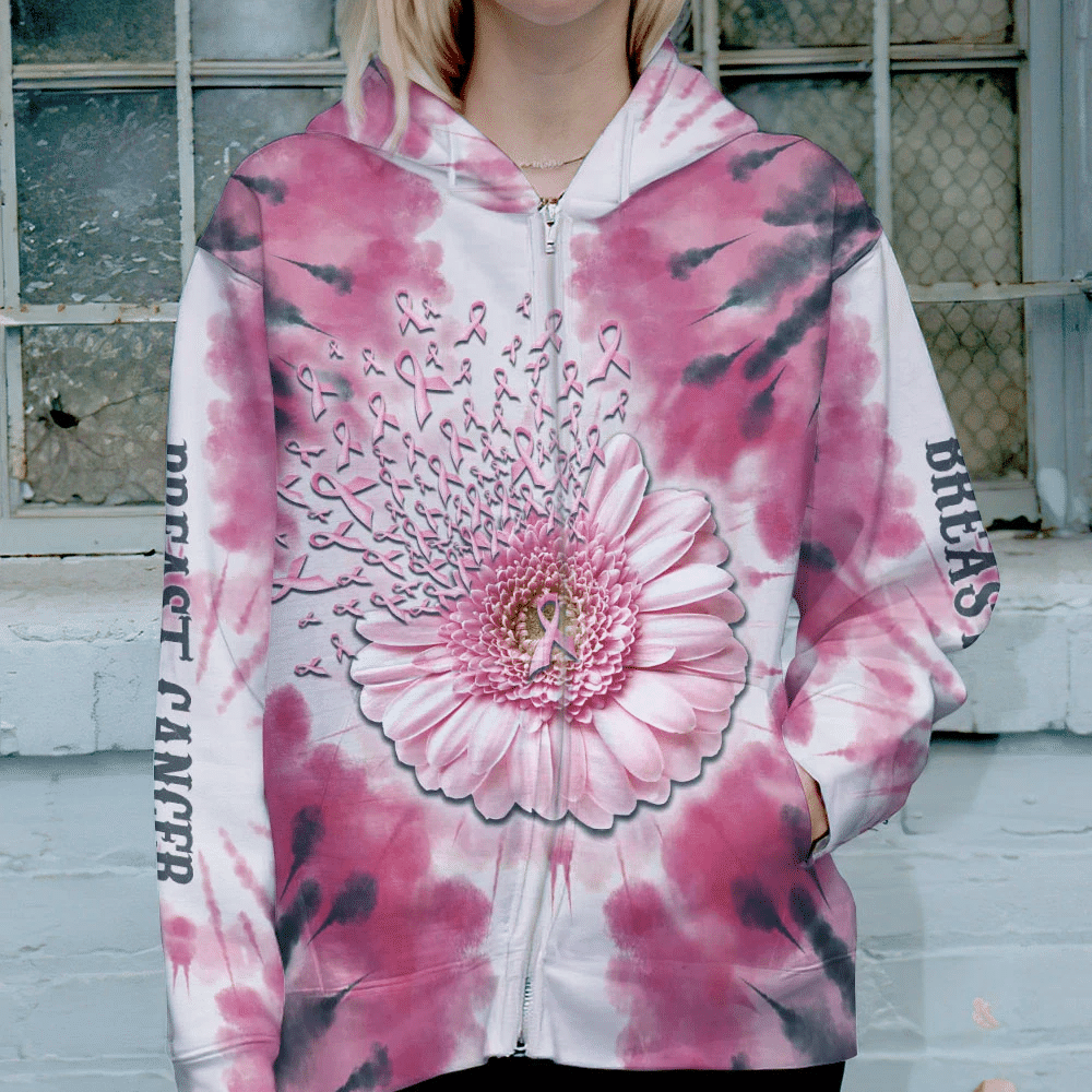 Rubans roses marguerite - T-shirt et sweat à capuche imprimés sur toute la surface pour la sensibilisation au cancer du sein 0822