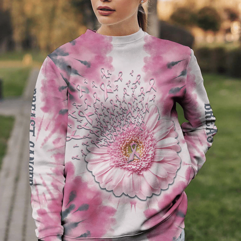 Rubans roses marguerite - T-shirt et sweat à capuche imprimés sur toute la surface pour la sensibilisation au cancer du sein 0822