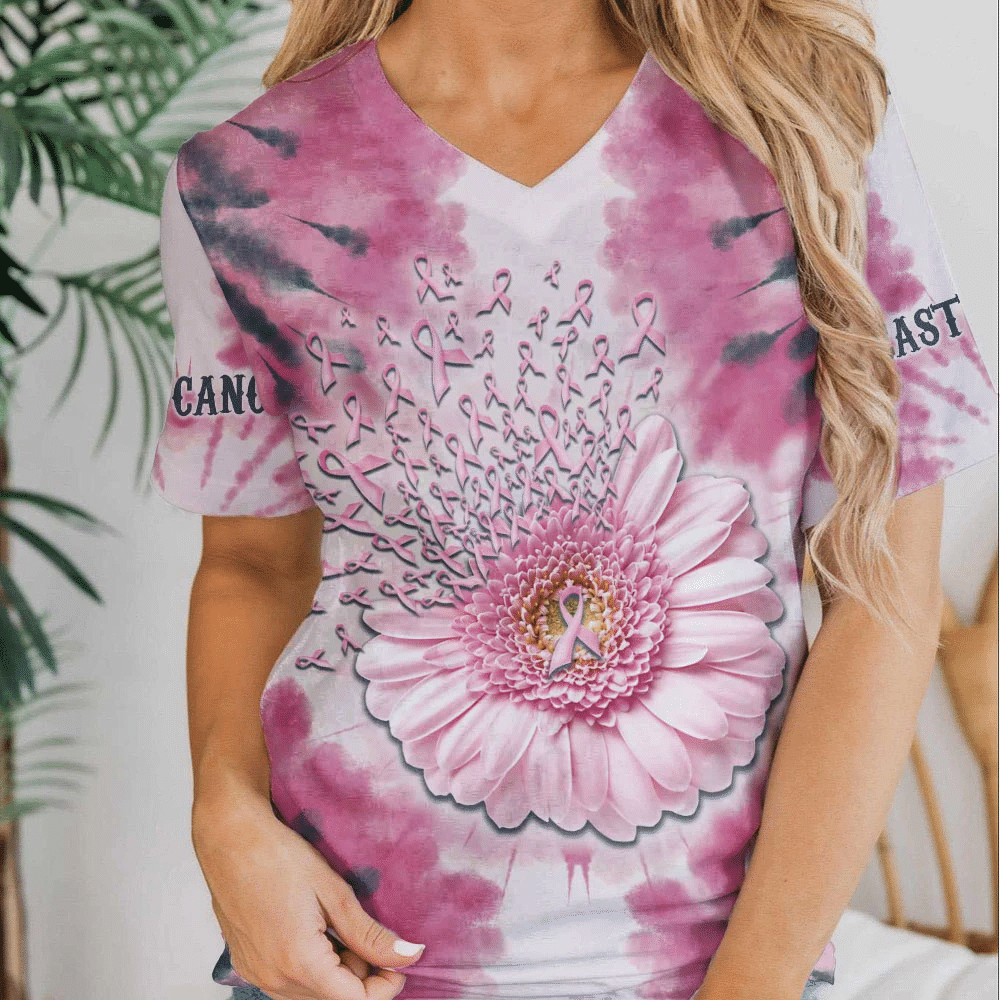 Rubans roses marguerite - T-shirt et sweat à capuche imprimés sur toute la surface pour la sensibilisation au cancer du sein 0822