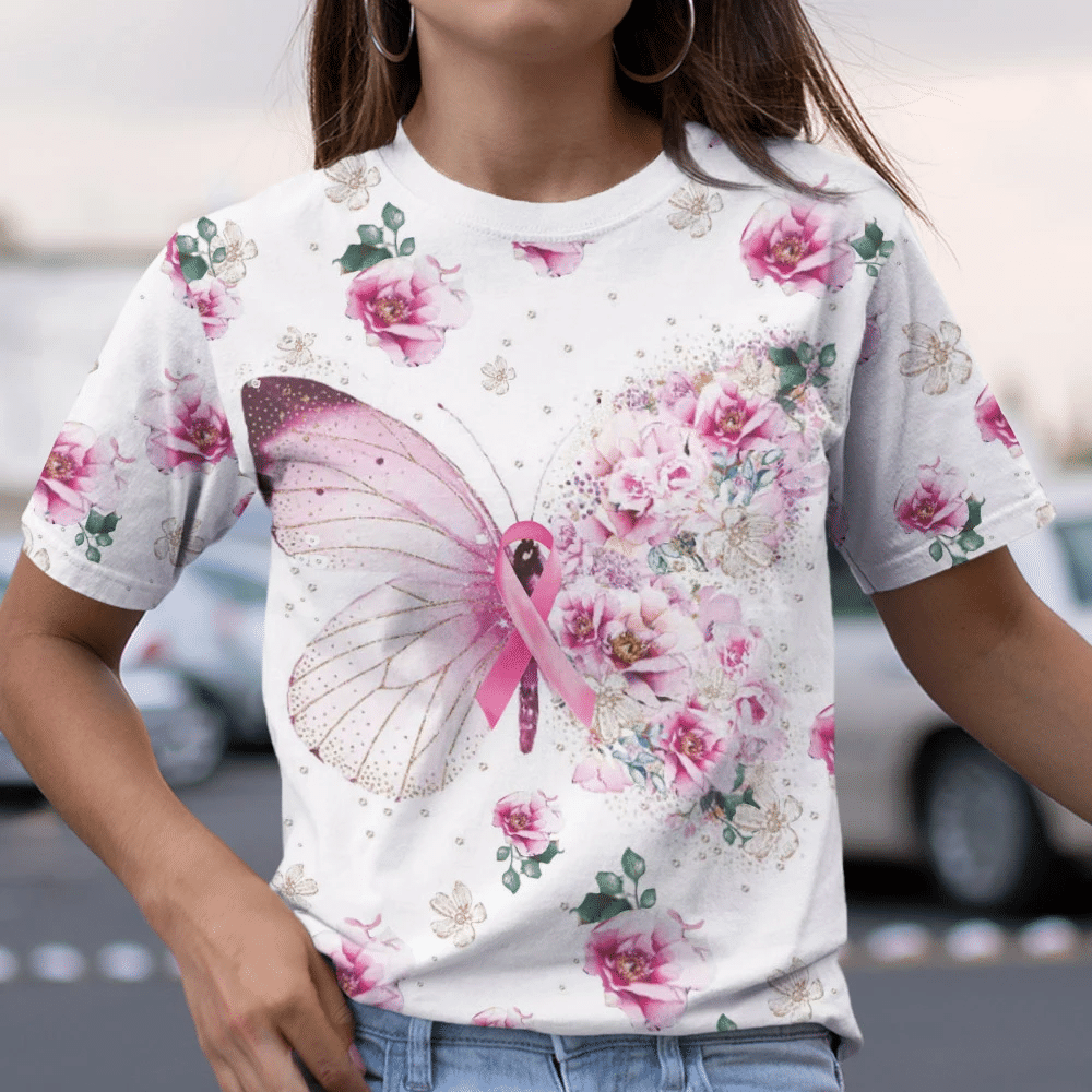 Butterfly Floral Breast Cancer - Breast Cancer Awareness All Over T-shirt and Hoodie 0822