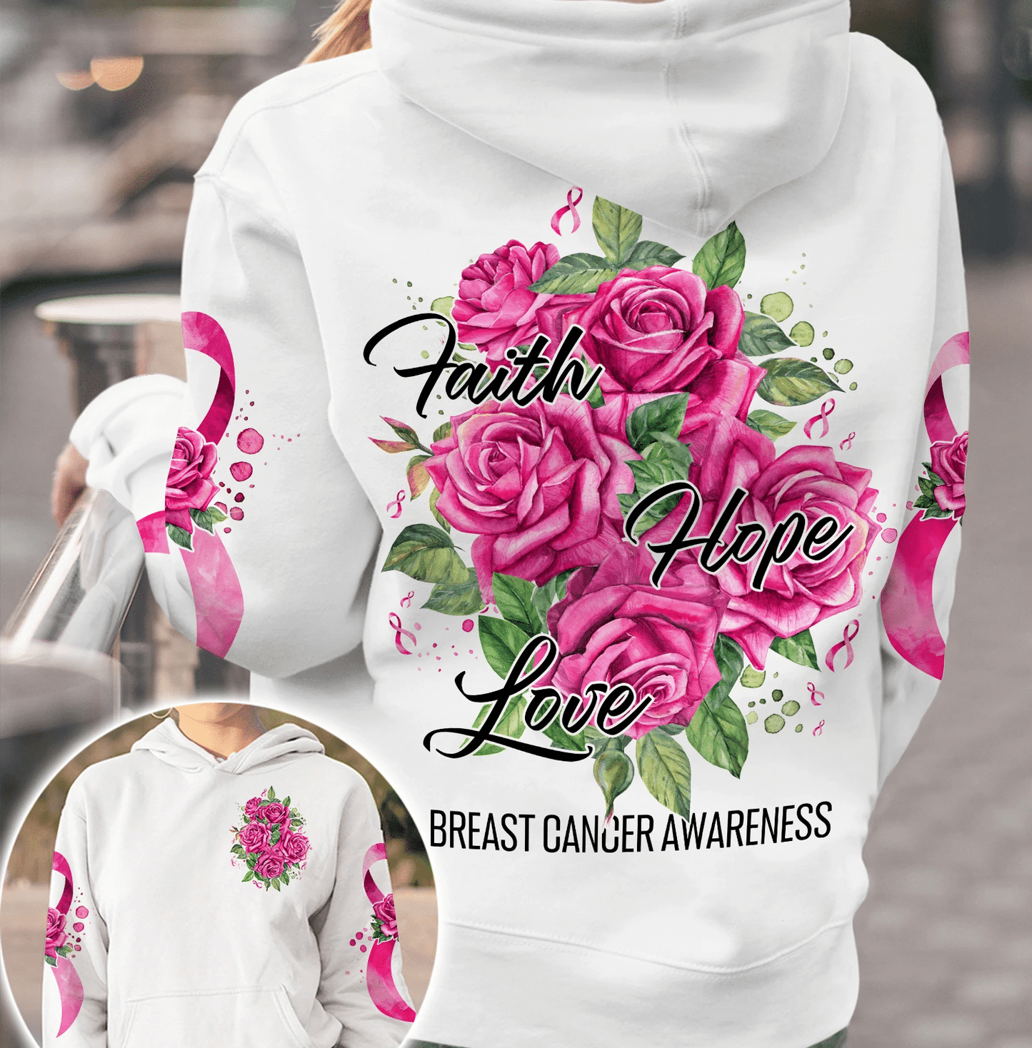 Rosen Glaube Hoffnung Liebe – T-Shirt und Hoodie zur Brustkrebsvorsorge (0822)