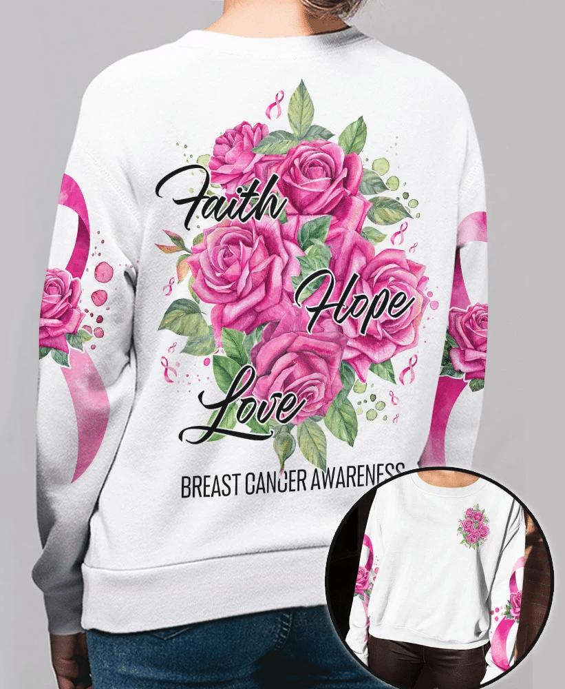 Rosen Glaube Hoffnung Liebe – T-Shirt und Hoodie zur Brustkrebsvorsorge (0822)