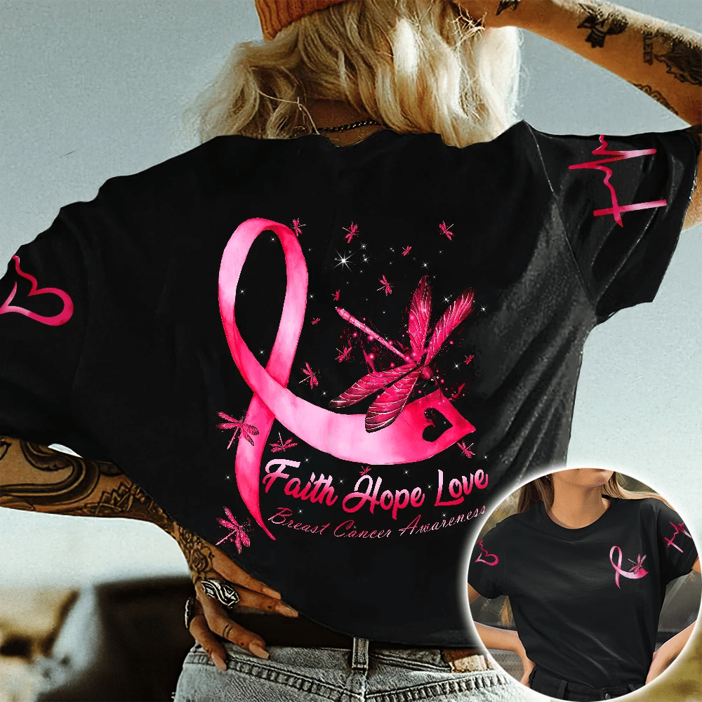 Faith Hope Love Breast Cancer Dragonfly - Breast Cancer Awareness All Over T-shirt and Hoodie 0822