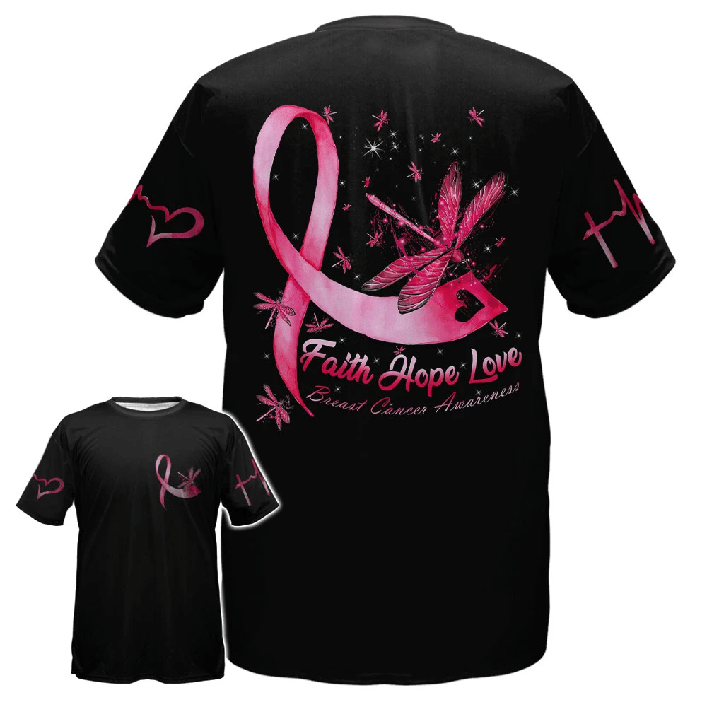 Faith Hope Love Breast Cancer Dragonfly - Breast Cancer Awareness All Over T-shirt and Hoodie 0822