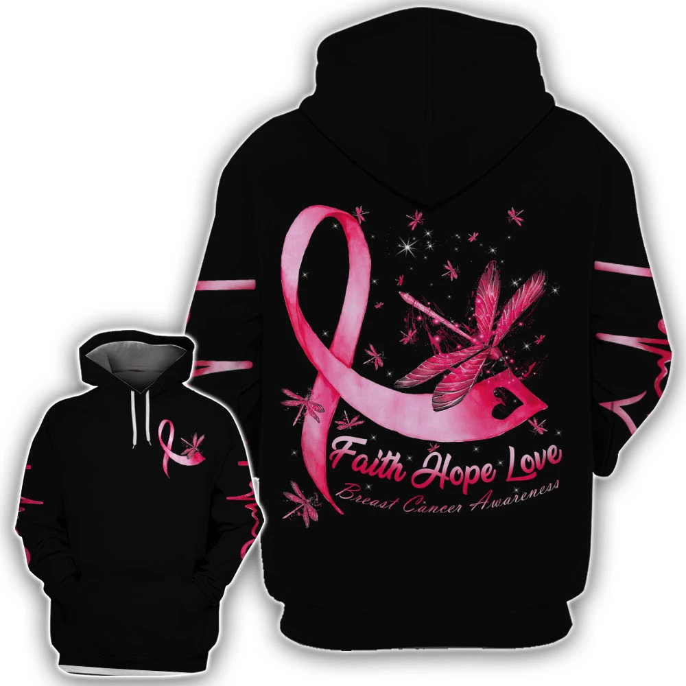 Faith Hope Love Breast Cancer Dragonfly - Breast Cancer Awareness All Over T-shirt and Hoodie 0822