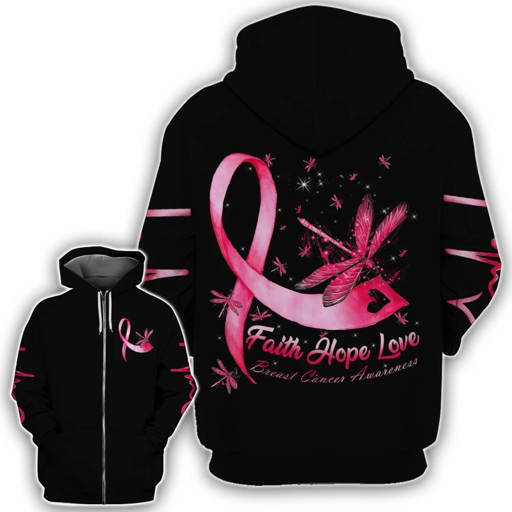 Faith Hope Love Breast Cancer Dragonfly - Breast Cancer Awareness All Over T-shirt and Hoodie 0822