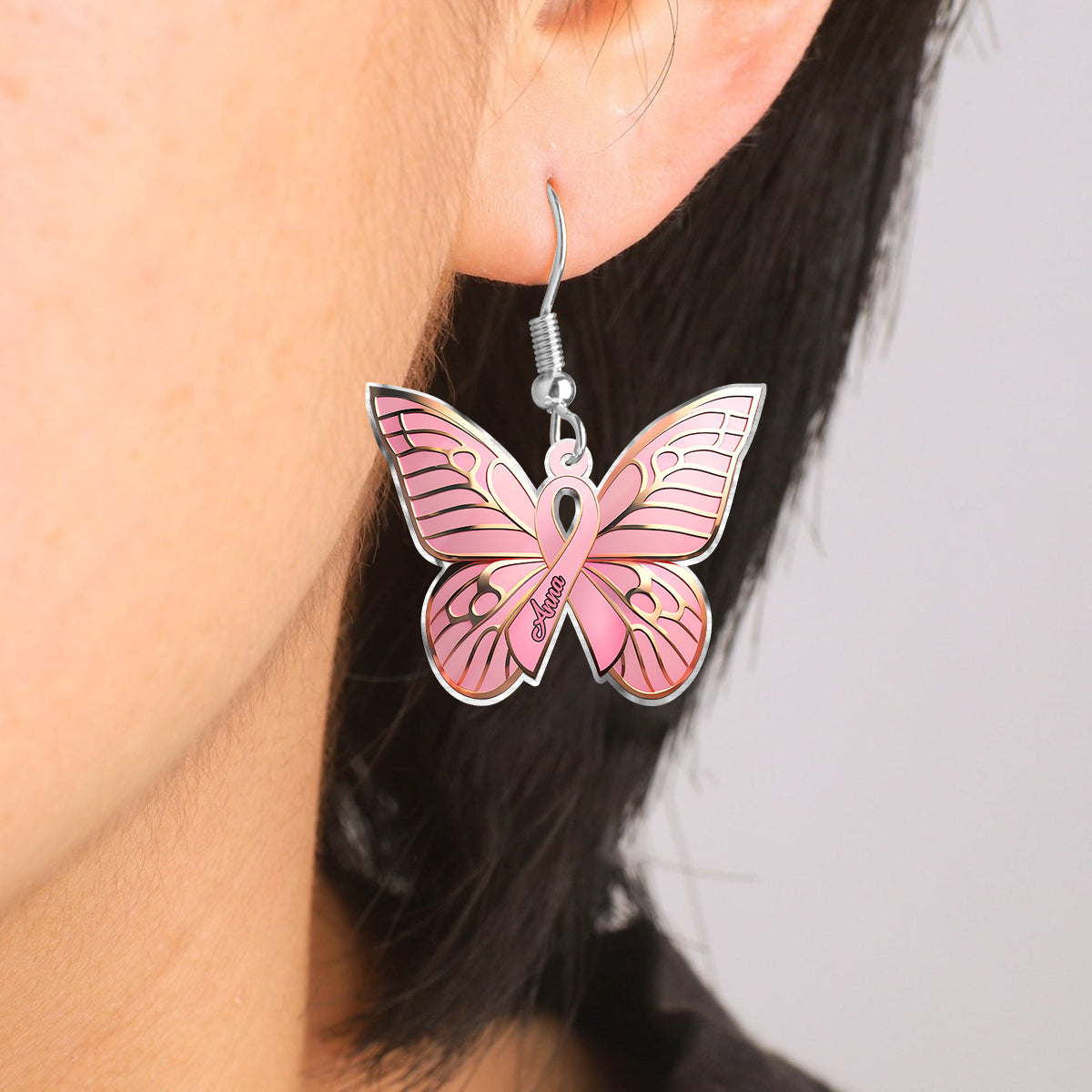 Hope Butterfly - Personalized Breast Cancer Awareness Earrings