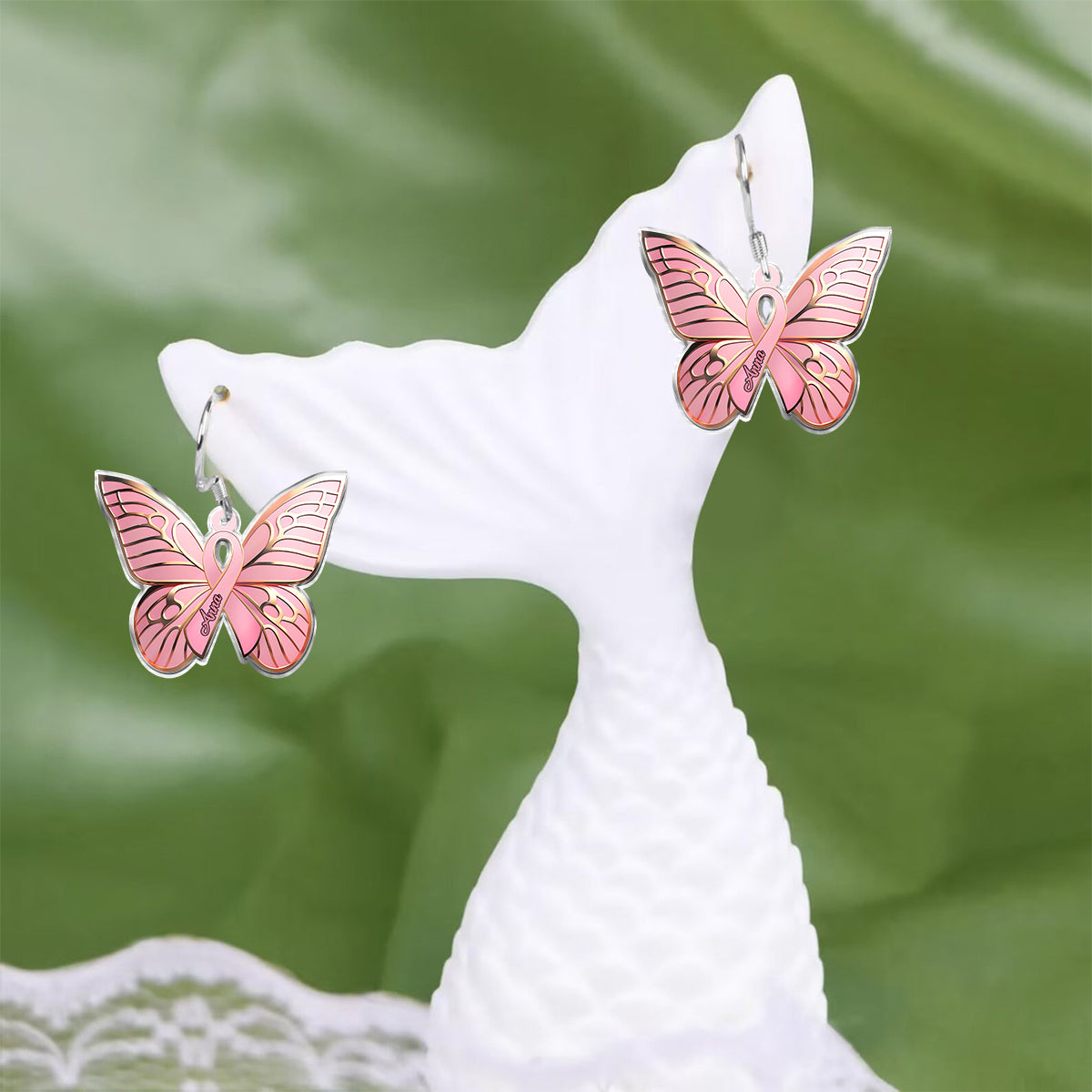 Hope Butterfly - Personalized Breast Cancer Awareness Earrings