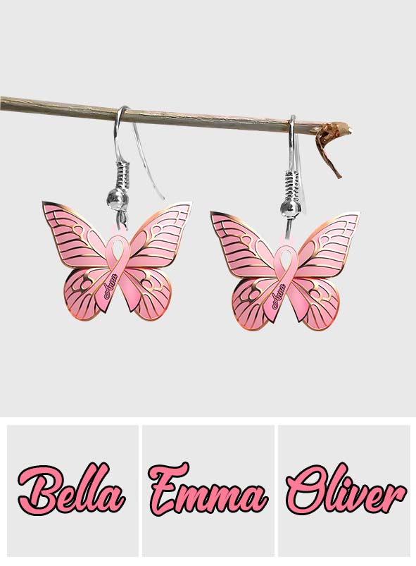 Hope Butterfly - Personalized Breast Cancer Awareness Earrings
