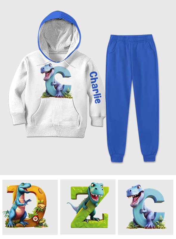 Dinosaur Letter Alphabet - Personalized Kid Hoodie & Kid Jogger Sweatpants