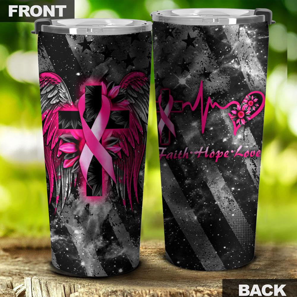 Faith Cross Wings - Breast Cancer Awareness Tumbler 0822