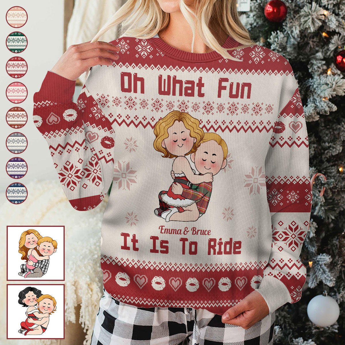 Oh What Fun It Is To Ride - Personalized Couple Ugly Sweater