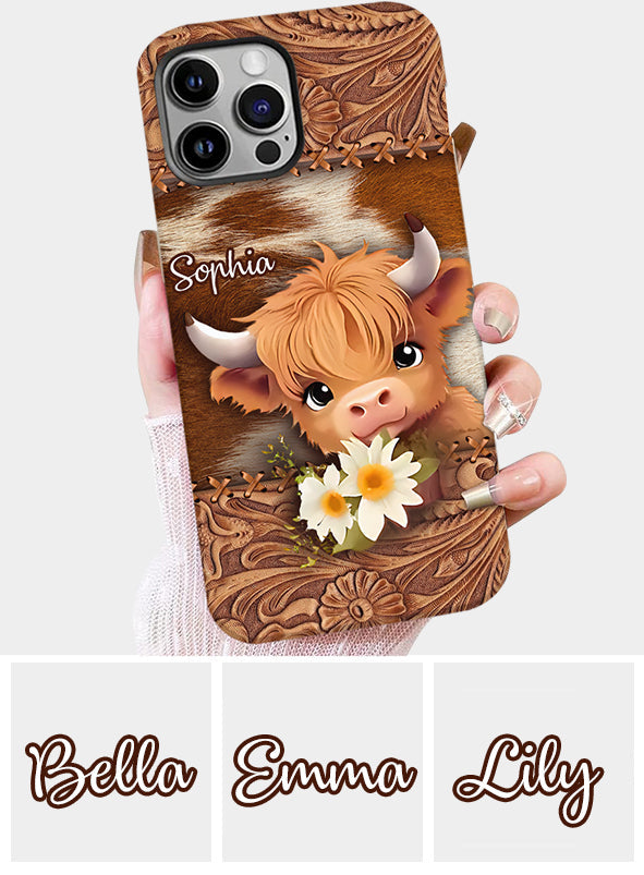 Coque de téléphone personnalisée avec impression intégrale représentant une adorable vache des Highlands