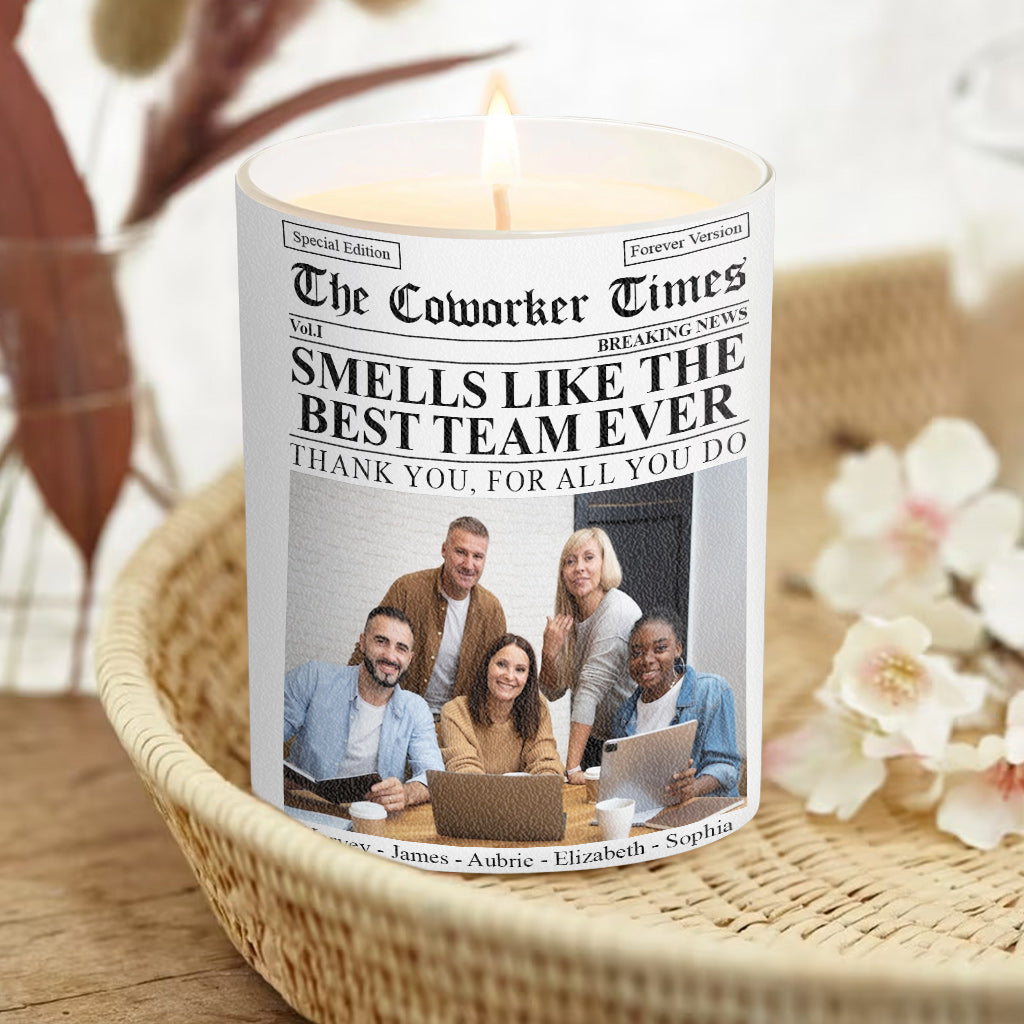 The Co-worker Times Best Team Ever - Personalized Colleague Candle With Wooden Lid