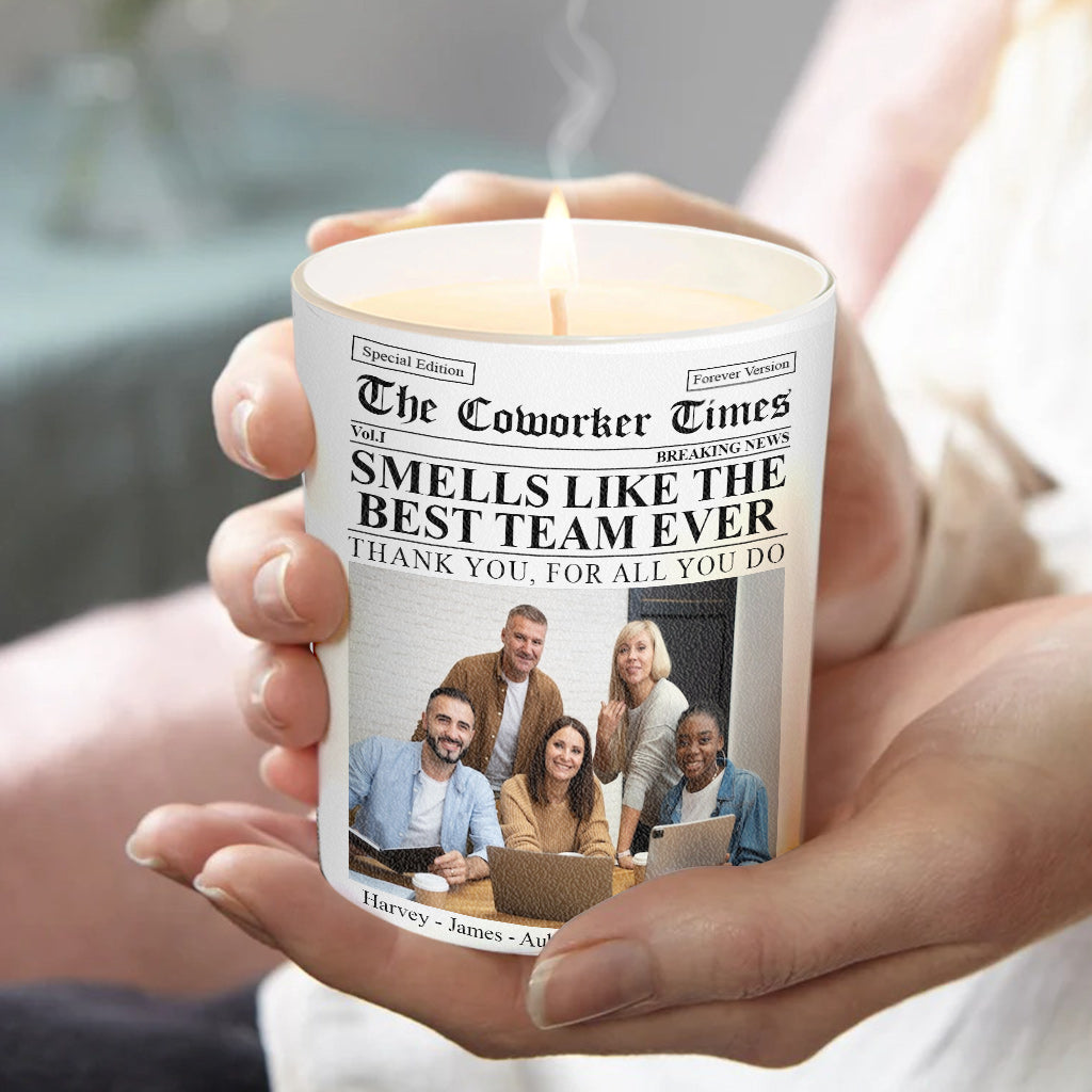 The Co-worker Times Best Team Ever - Personalized Colleague Candle With Wooden Lid