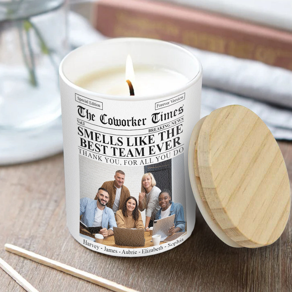 The Co-worker Times Best Team Ever - Personalized Colleague Candle With Wooden Lid