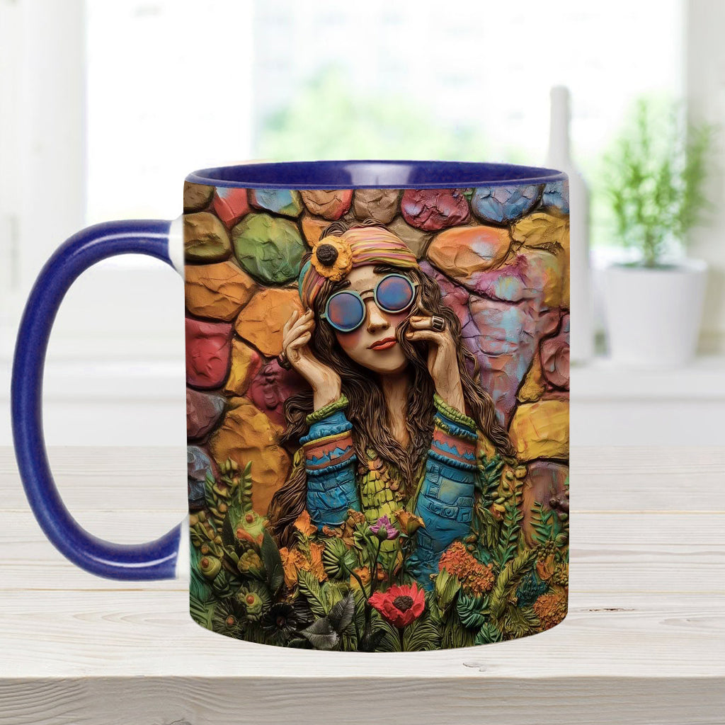 Hippie Girl Hippie Soul Peace Love - Personalized Hippie Accent Mug
